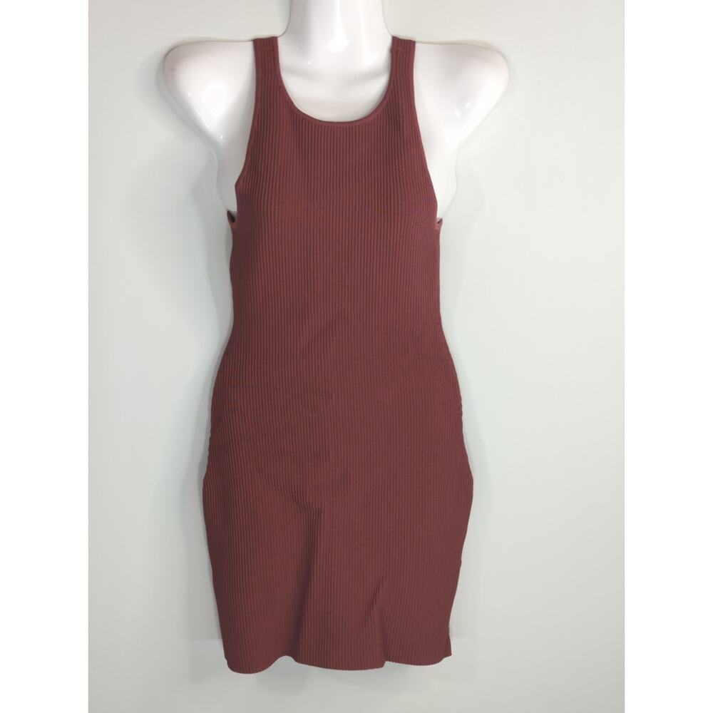 Babaton Maroon Ribbed Cut-Out Winslet Racerback Fitted Mini Dress Womens XS‎